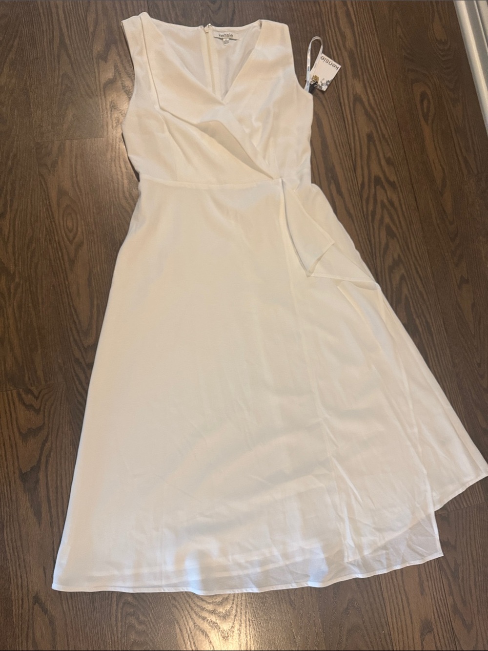 Kensie Cream V-Neck Faux Wrap Midi Dress